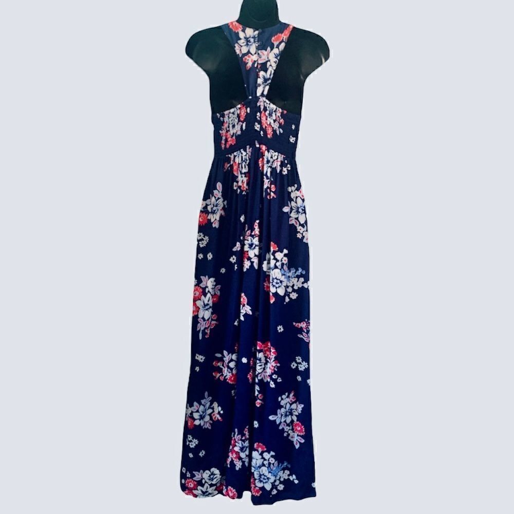 Japna Navy Blue Hawaiian Floral Print Maxi Dress Size XS - Picture 5 of 8